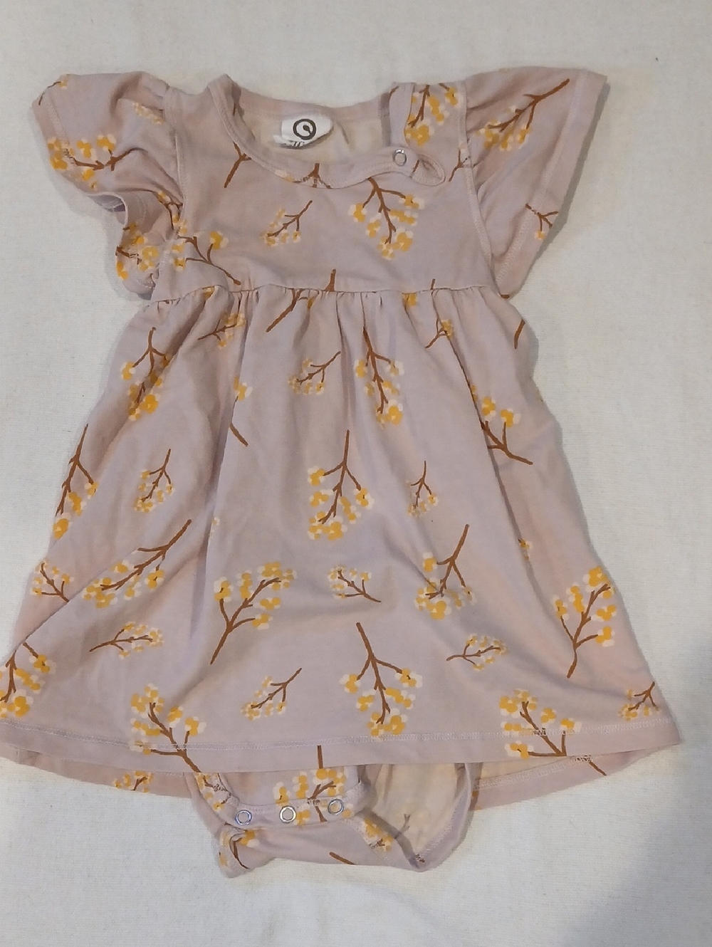 Musli Organic Girls' Blush Floral Flutter-Sleeve Dress with Onesie Underneath